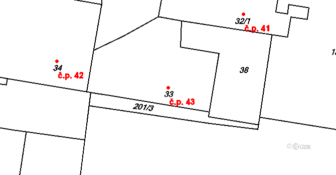Křečhoř 43 na parcele st. 33 v KÚ Křečhoř, Katastrální mapa