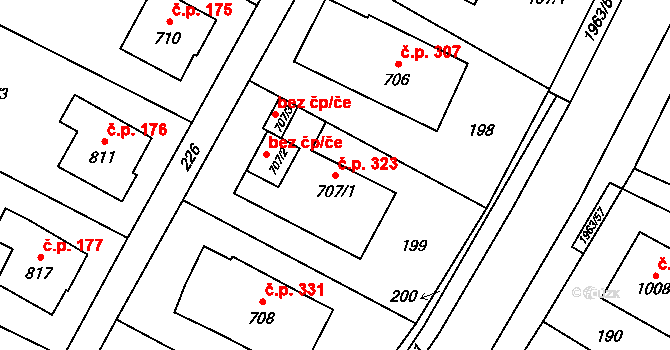Rokytnice 323, Vsetín na parcele st. 707/1 v KÚ Rokytnice u Vsetína, Katastrální mapa