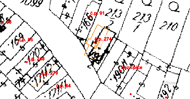 Žiželice 274 na parcele st. 190/2 v KÚ Žiželice nad Cidlinou, Katastrální mapa