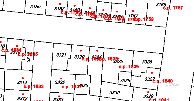 Prostějov 1838 na parcele st. 3324 v KÚ Prostějov, Katastrální mapa