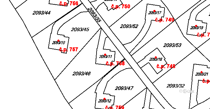 Bludovice 758, Havířov na parcele st. 2093/11 v KÚ Bludovice, Katastrální mapa