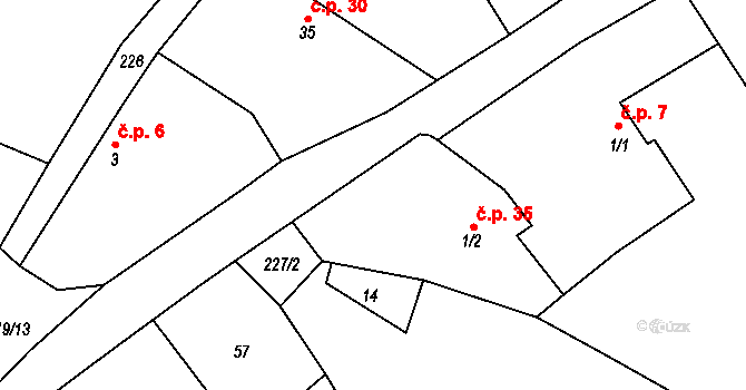 Miškovice 35, Třebovle na parcele st. 1/2 v KÚ Miškovice u Kouřimi, Katastrální mapa