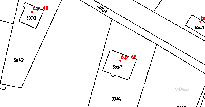 Černý Dub 56, Homole na parcele st. 503/7 v KÚ Homole, Katastrální mapa