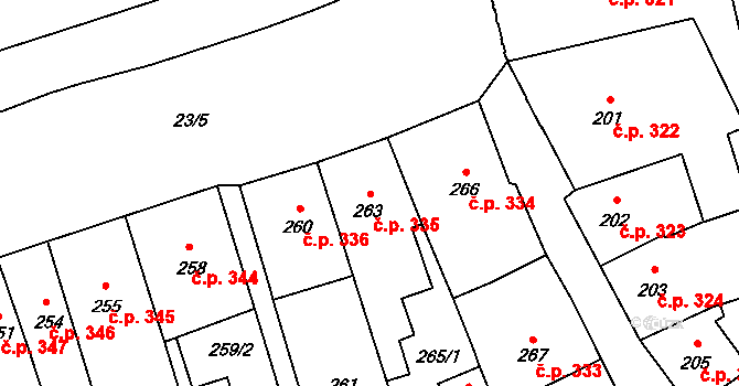 Šluknov 335 na parcele st. 263 v KÚ Šluknov, Katastrální mapa