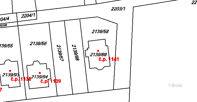 Lovosice 1141 na parcele st. 2139/89 v KÚ Lovosice, Katastrální mapa