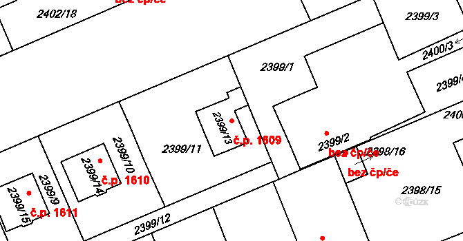 Holešov 1609 na parcele st. 2399/13 v KÚ Holešov, Katastrální mapa