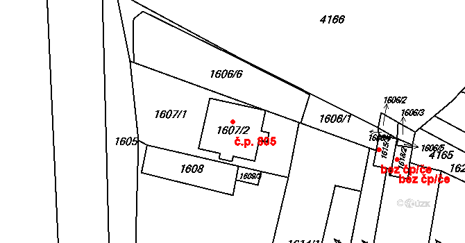 Chrlice 805, Brno na parcele st. 1607/2 v KÚ Chrlice, Katastrální mapa