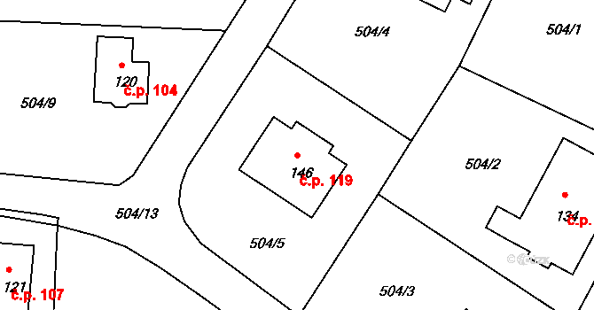 Chýnice 119 na parcele st. 146 v KÚ Chýnice, Katastrální mapa