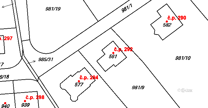 Želivec 292, Sulice na parcele st. 581 v KÚ Sulice, Katastrální mapa
