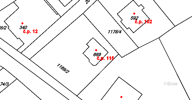 Rumburk 3-Dolní Křečany 115, Rumburk na parcele st. 669 v KÚ Dolní Křečany, Katastrální mapa