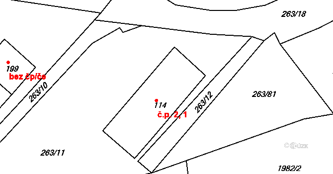 Rovná 1,2 na parcele st. 114 v KÚ Rovná u Sokolova, Katastrální mapa