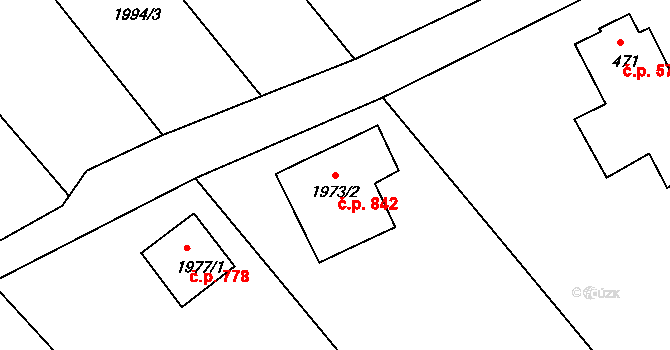 Klobouky u Brna 842 na parcele st. 1973/2 v KÚ Klobouky u Brna, Katastrální mapa