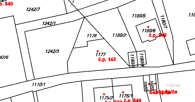 Kluč 143, Habartov na parcele st. 1177/1 v KÚ Habartov, Katastrální mapa