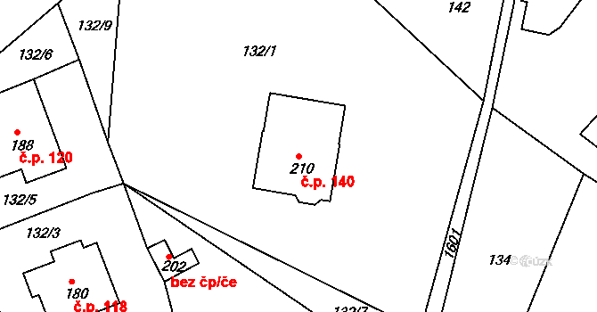 Vršovice 140 na parcele st. 210 v KÚ Vršovice u Opavy, Katastrální mapa