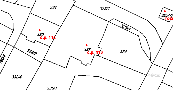 Strupčice 113 na parcele st. 333 v KÚ Strupčice, Katastrální mapa
