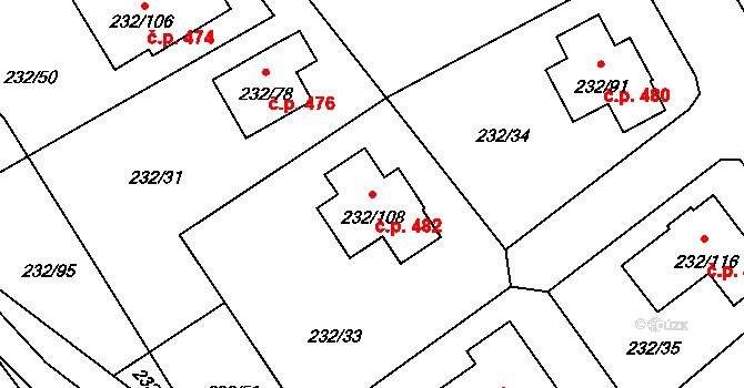 Boršov nad Vltavou 482 na parcele st. 232/108 v KÚ Boršov nad Vltavou, Katastrální mapa