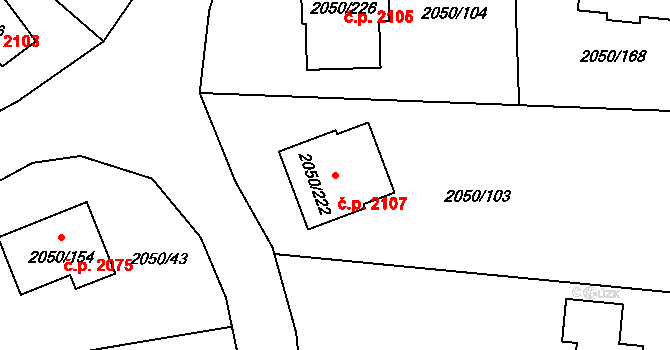 Pelhřimov 2107 na parcele st. 2050/222 v KÚ Pelhřimov, Katastrální mapa