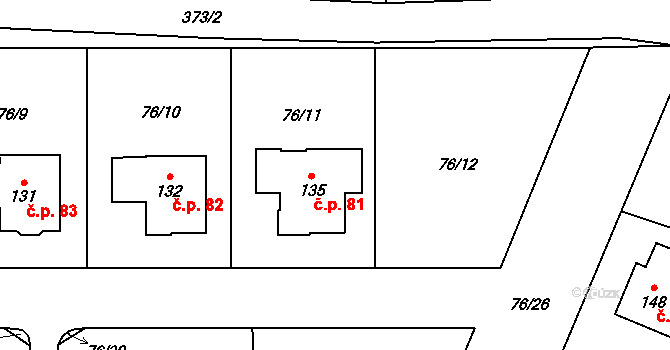 Kochovice 81, Hoštka na parcele st. 135 v KÚ Kochovice, Katastrální mapa