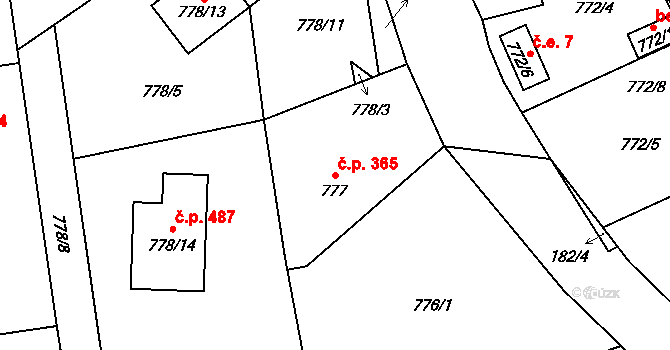 Zbůch 365 na parcele st. 777 v KÚ Zbůch, Katastrální mapa