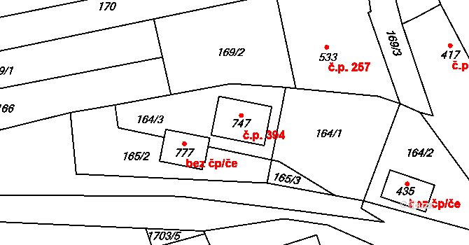 Újezd 394 na parcele st. 747 v KÚ Újezd u Valašských Klobouk, Katastrální mapa