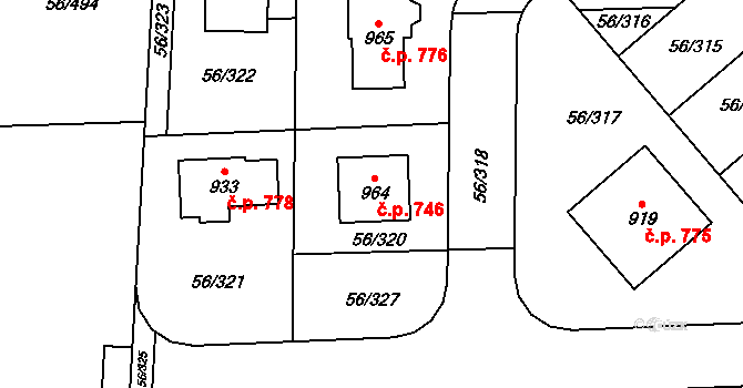 Hovorčovice 746 na parcele st. 964 v KÚ Hovorčovice, Katastrální mapa