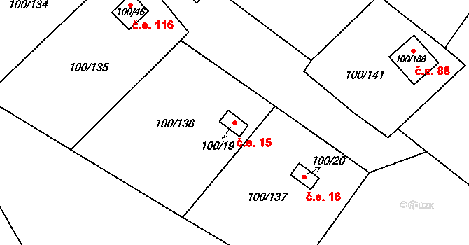 Střížovice 15, Chlumec na parcele st. 100/19 v KÚ Střížovice u Ústí nad Labem, Katastrální mapa