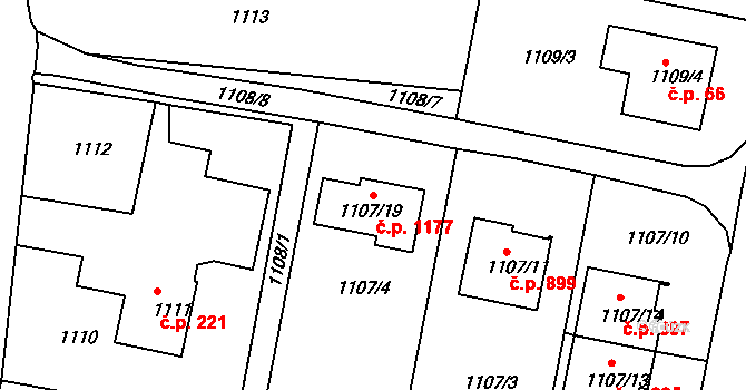 Lyžbice 1177, Třinec na parcele st. 1107/19 v KÚ Lyžbice, Katastrální mapa