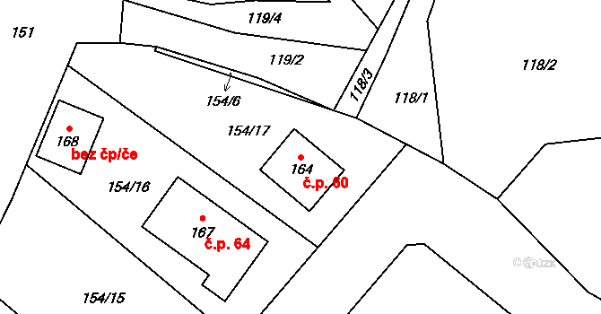 Topělec 60, Čížová na parcele st. 164 v KÚ Topělec, Katastrální mapa