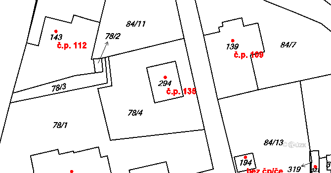 Žumberk 135 na parcele st. 294 v KÚ Žumberk, Katastrální mapa