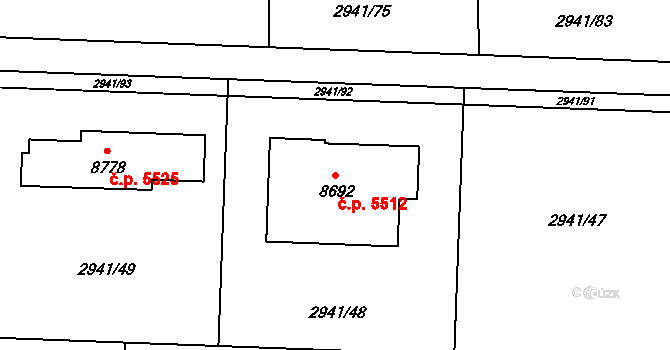 Zlín 5512 na parcele st. 8692 v KÚ Zlín, Katastrální mapa