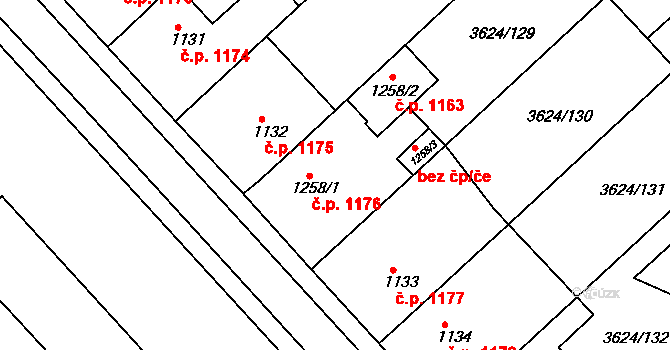 Veselí nad Moravou 1163 na parcele st. 1258/2 v KÚ Veselí-Předměstí, Katastrální mapa