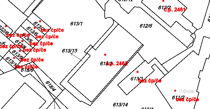 Pelhřimov 2462 na parcele st. 613/2 v KÚ Pelhřimov, Katastrální mapa