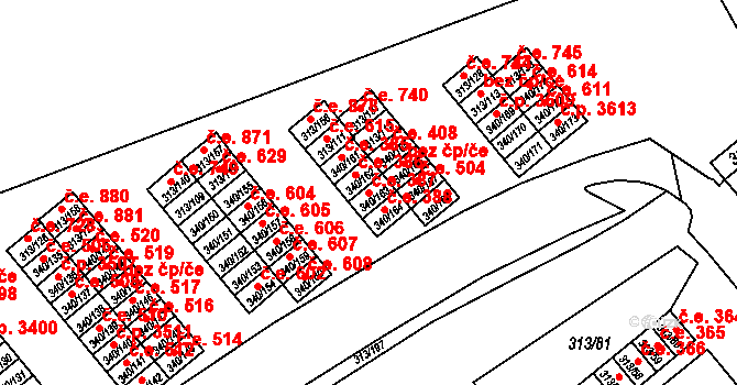 Vyškov-Předměstí 387, Vyškov na parcele st. 340/163 v KÚ Vyškov, Katastrální mapa