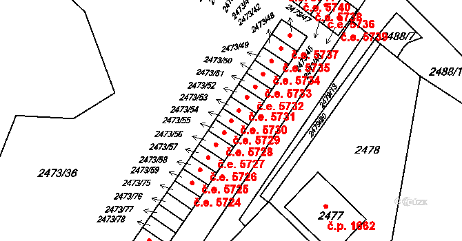 Kadaň 5729 na parcele st. 2473/54 v KÚ Kadaň, Katastrální mapa
