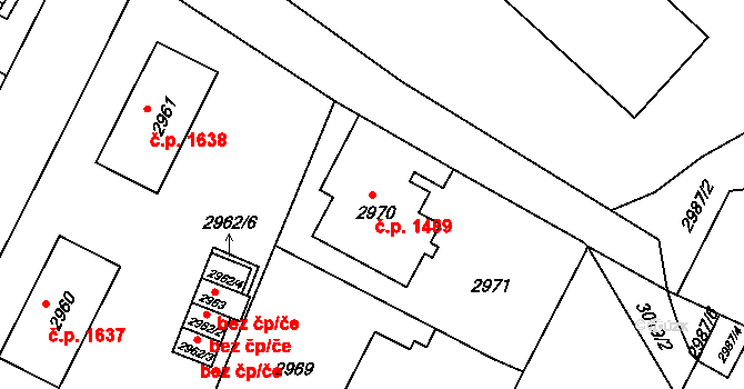 Předměstí 1489, Litoměřice na parcele st. 2970 v KÚ Litoměřice, Katastrální mapa