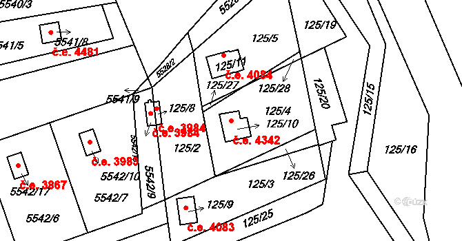 Sasov 4342, Jihlava na parcele st. 125/10 v KÚ Sasov, Katastrální mapa
