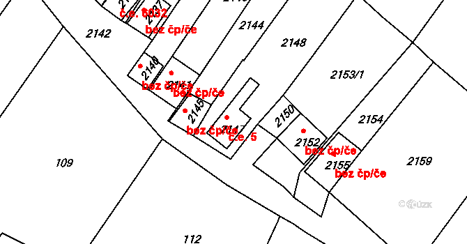Popice 5, Znojmo na parcele st. 2147 v KÚ Popice u Znojma, Katastrální mapa