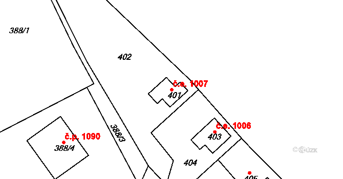 Zruč nad Sázavou 1007 na parcele st. 401 v KÚ Zruč nad Sázavou, Katastrální mapa