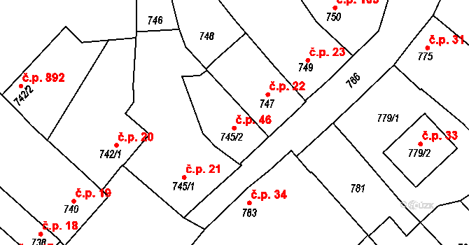 Veselí nad Lužnicí II 46, Veselí nad Lužnicí na parcele st. 745/2 v KÚ Veselí nad Lužnicí, Katastrální mapa