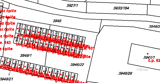 Roudnice nad Labem 101 na parcele st. 3946/21 v KÚ Roudnice nad Labem, Katastrální mapa