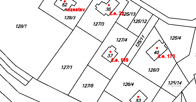 Moravecké Pavlovice 169 na parcele st. 37 v KÚ Moravecké Pavlovice, Katastrální mapa