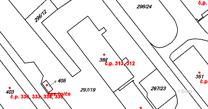 Dolní Žandov 312,313 na parcele st. 388 v KÚ Dolní Žandov, Katastrální mapa