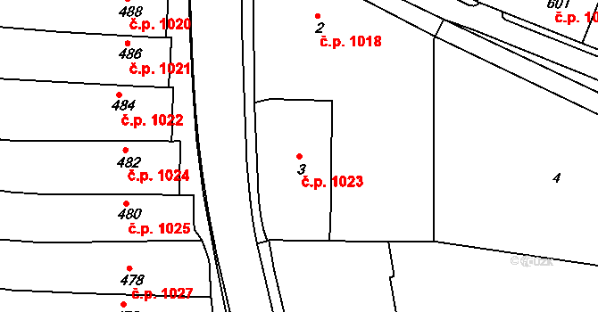 Brumov 1023, Brumov-Bylnice na parcele st. 3 v KÚ Brumov, Katastrální mapa