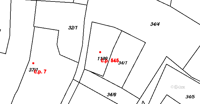 Vizovice 545 na parcele st. 1199 v KÚ Vizovice, Katastrální mapa