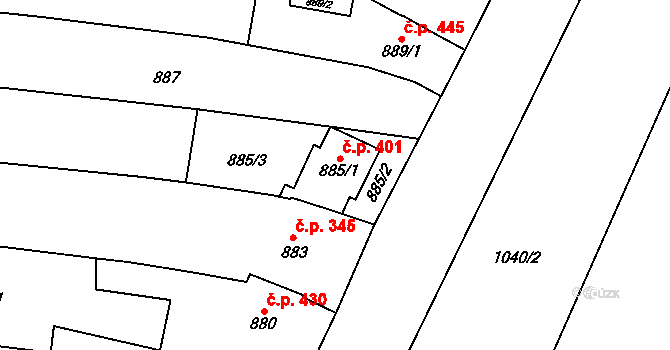 Spytihněv 401 na parcele st. 885/1 v KÚ Spytihněv, Katastrální mapa