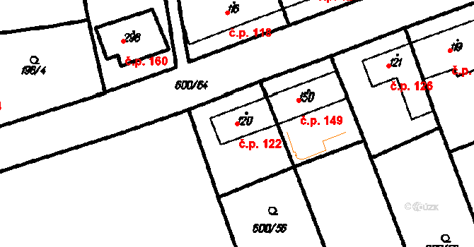 Olšany 122 na parcele st. 120 v KÚ Olšany, Katastrální mapa