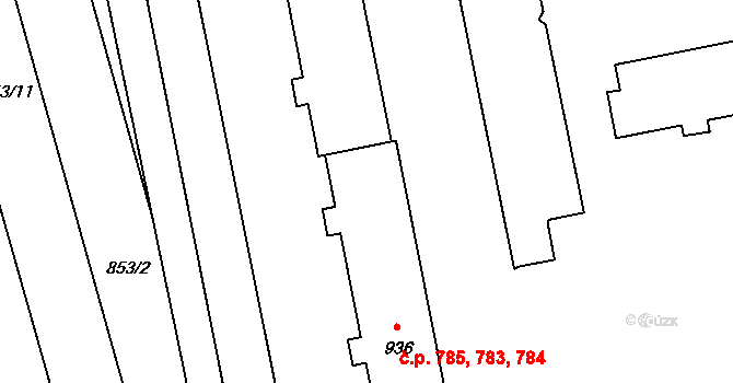 Malenovice 783,784,785, Zlín na parcele st. 936 v KÚ Malenovice u Zlína, Katastrální mapa
