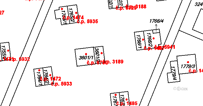 Zlín 3189 na parcele st. 3601/2 v KÚ Zlín, Katastrální mapa