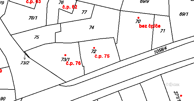 Litultovice 75 na parcele st. 72 v KÚ Litultovice, Katastrální mapa