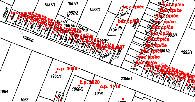 Teplice 45141941 na parcele st. 1990/3 v KÚ Teplice-Trnovany, Katastrální mapa